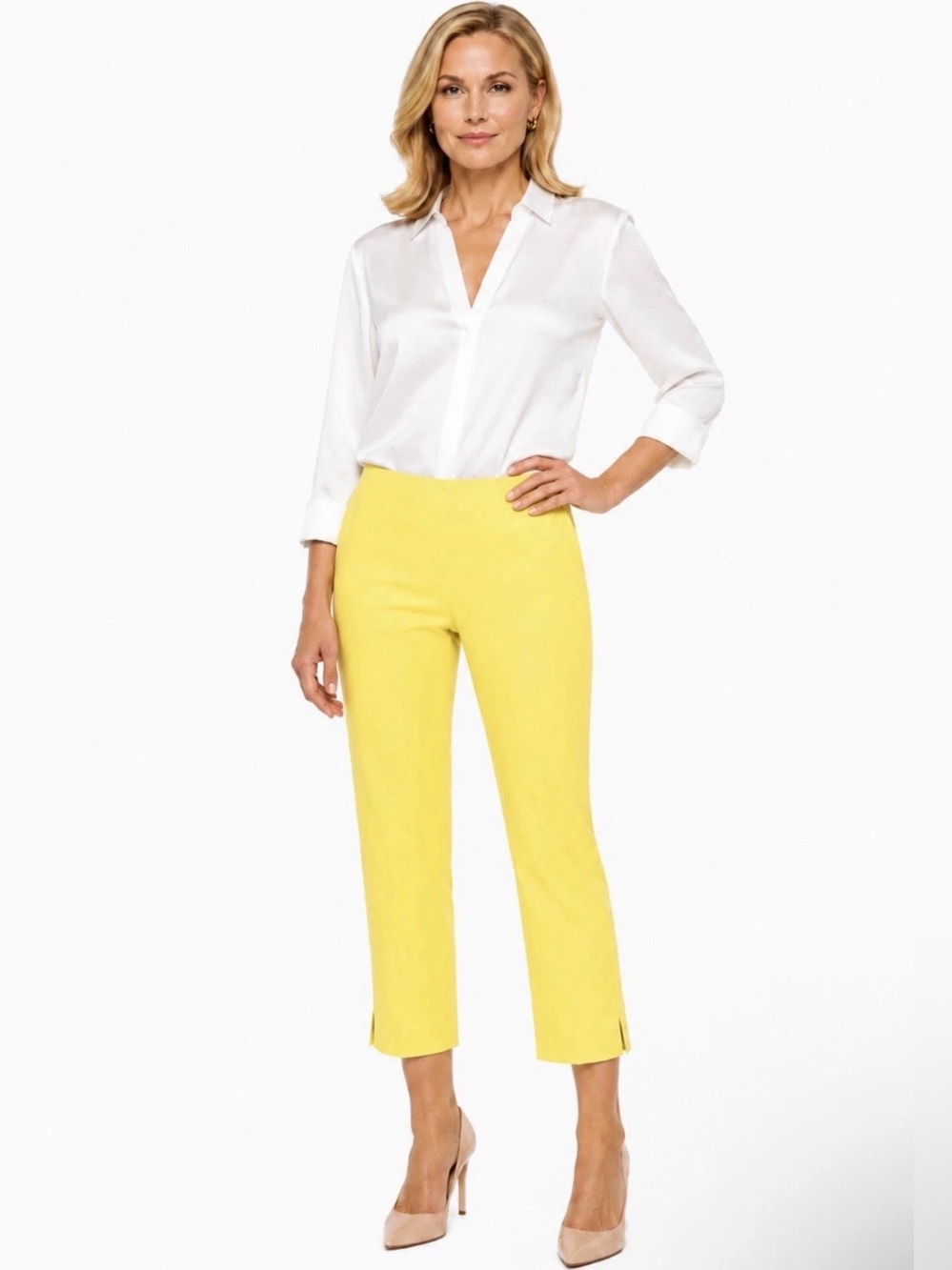 Lafayette 148 NY Bleecker Crop Ankle Pants Women’s Yellow Lemon Stretch Cotton